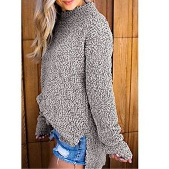 New Fuzzy Knitted Sherpa Side Slit Top - Picture 4 of 7